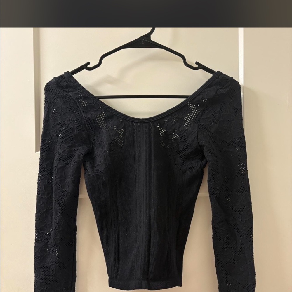 Urban Outfitters Black Lace Long-Sleeve Scoop Neck Top